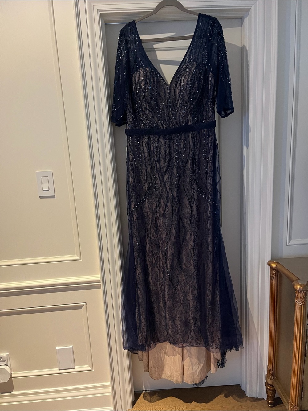 Adore Navy Beaded V-Neck Midi Dress